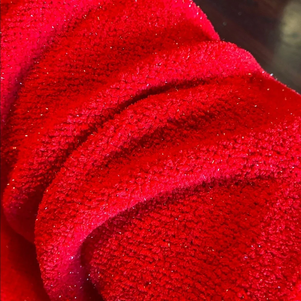 Red chenille with silver sparkles throw blanket 50”X 62” holiday decor christmas